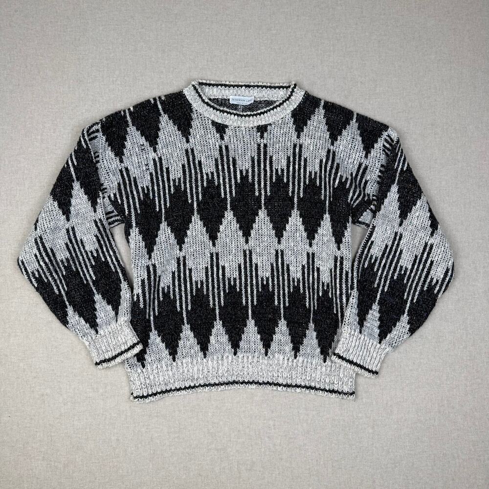 Eckerson Lane Geometric Black White Cotton Sweater Crewneck Men’s M USA Made